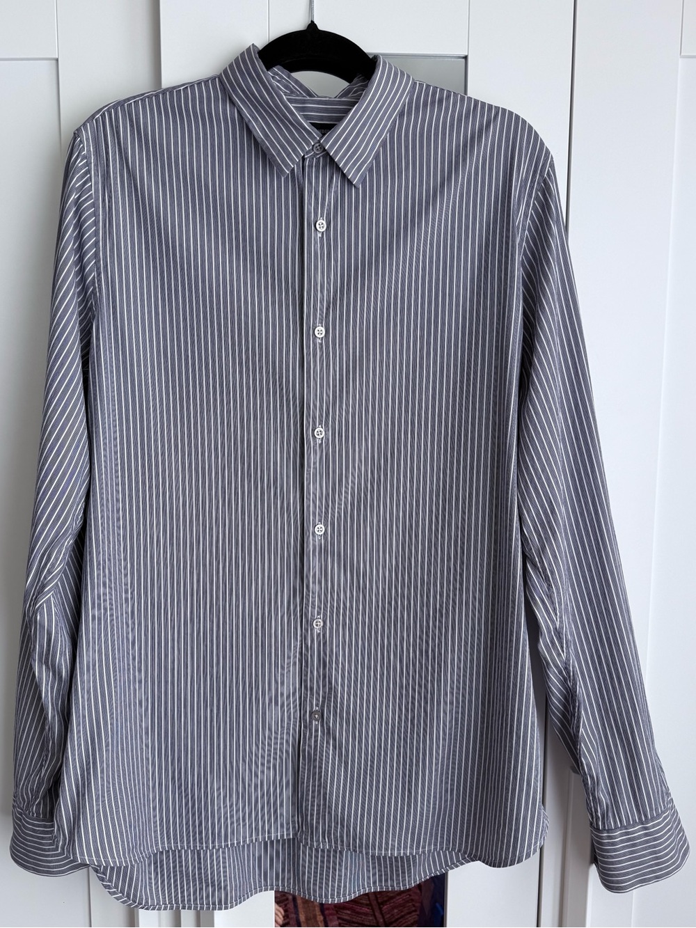 Jil Sander Men's Navy and White Pinstripe Button-Down Shirt - Size 42, 16 1/2